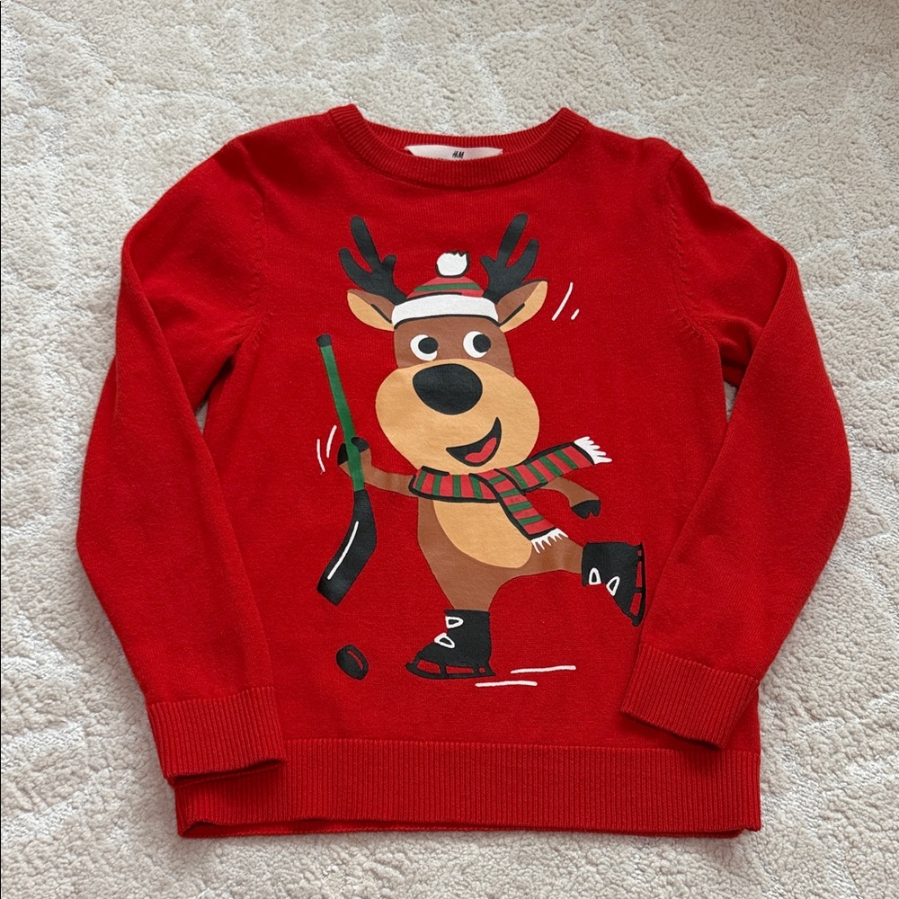 H&M Kids Red Reindeer Graphic Holiday Sweater size 6-8